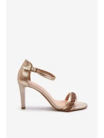 model 21652356 Dámské Kožené Sandály Na Podpatku Zlaté - Zazoo