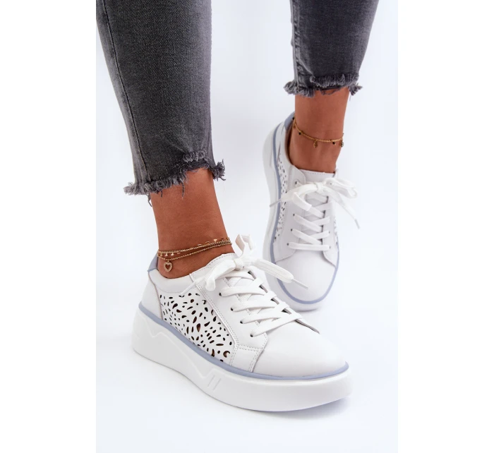 Dámské tenisky na platformě z bílé kůže model 21656159 - EVENTO Dámské tenisky na platformě z bílé kůže model 21656159 - EVENTO