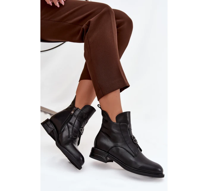 Vytápěné kožené dámské boty s ozdobným detailem černé Briselda