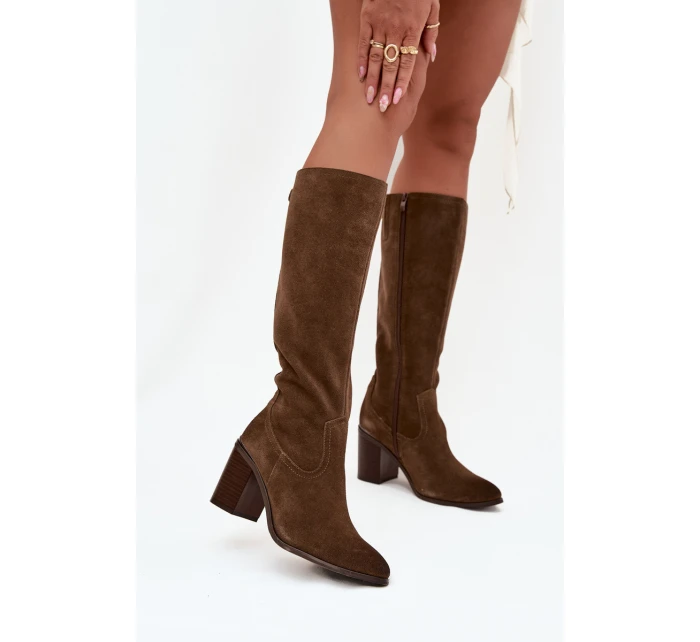 Dámské kozačky z přírodního semiše vyhřívané s podpätkem Sergio Leone KZ25668-S olivové