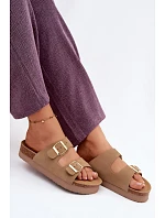 Kožené semišové dámské sandály na platformě s přezkami Vinceza Béžové