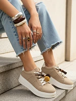 Dámské semišové tenisky s ozdobnou platformou béžové FashionStreet ZY1419