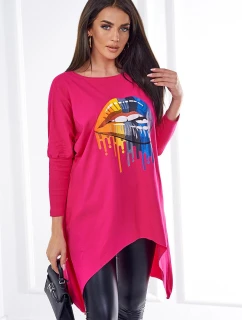 Oversize halenka s model 21752858 potiskem rtů fuchsiová - K-Fashion