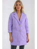 Dámská bunda Plus Size prošívaná s ozdobnými knoflíky a límcem jasně fialová Dámská bunda Plus Size prošívaná s ozdobnými knoflíky a límcem jasně fialová