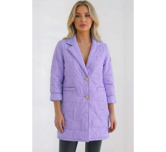 Dámská bunda Plus Size prošívaná s ozdobnými knoflíky a límcem jasně fialová Dámská bunda Plus Size prošívaná s ozdobnými knoflíky a límcem jasně fialová