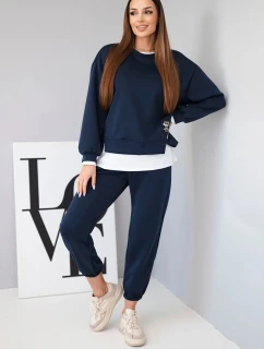 Dámský komplet s máslovou mikinou a volnými tepláky modrý