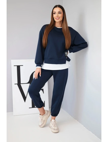 Dámský komplet s máslovou mikinou a volnými tepláky modrý Dámský komplet s máslovou mikinou a volnými tepláky modrý