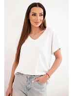 Dámská bavlněná halenka s výstřihem do V a krátkým rukávem bílá