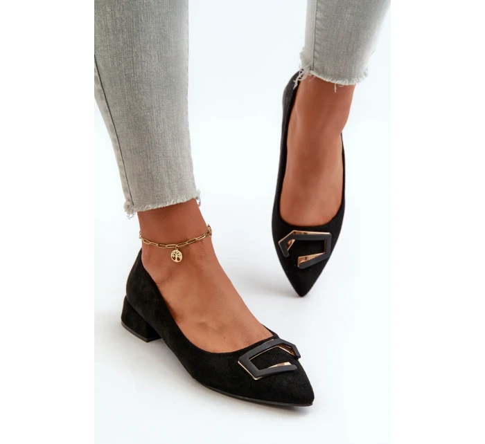 Lodě Boty Na Nízkém Podpatku S Ozdobou Eko Semišové S.Barski KV27-034 Černé