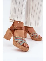 Kožené Sandály Na Podpatku S Pletením Na Páscích Hnědé Zazoo 40460 Kožené Sandály Na Podpatku S Pletením Na Páscích Hnědé Zazoo 40460