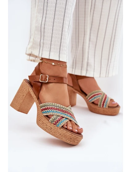 Kožené Sandály Na Podpatku S Pletením Na Páscích Hnědé Zazoo 40460 Kožené Sandály Na Podpatku S Pletením Na Páscích Hnědé Zazoo 40460