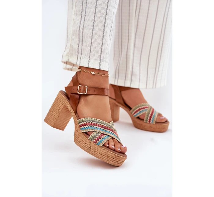 Kožené Sandály Na Podpatku S Pletením Na Páscích Hnědé Zazoo 40460 Kožené Sandály Na Podpatku S Pletením Na Páscích Hnědé Zazoo 40460