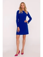 S419 Šaty s ozdobnými knoflíky v pase - královská modř