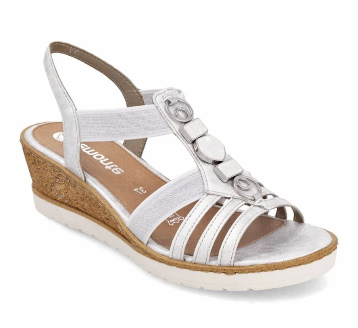 Dámské stříbrné sandály na podpatku s pásky model 21904798 - Remonte