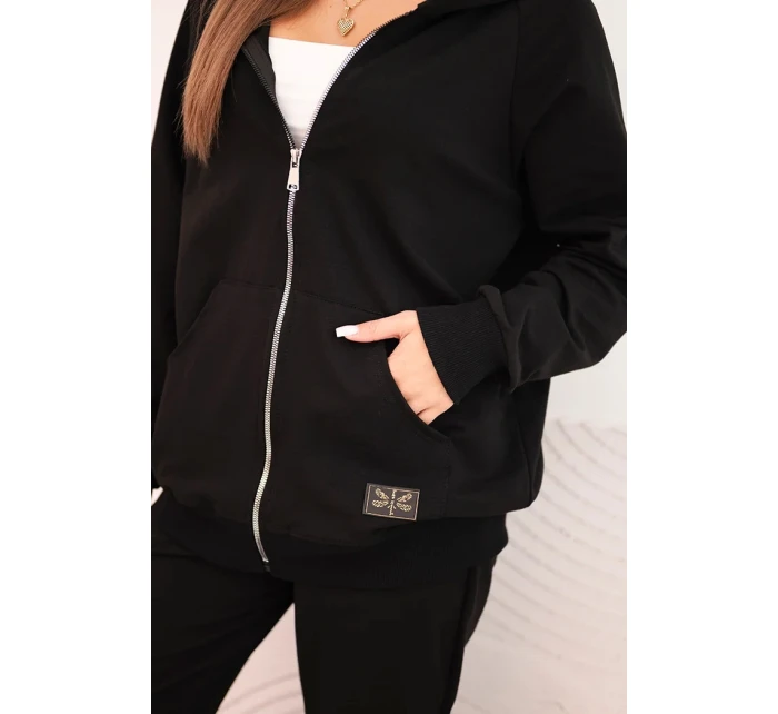 Dámská bavlněná souprava s kapucí a zipem černý