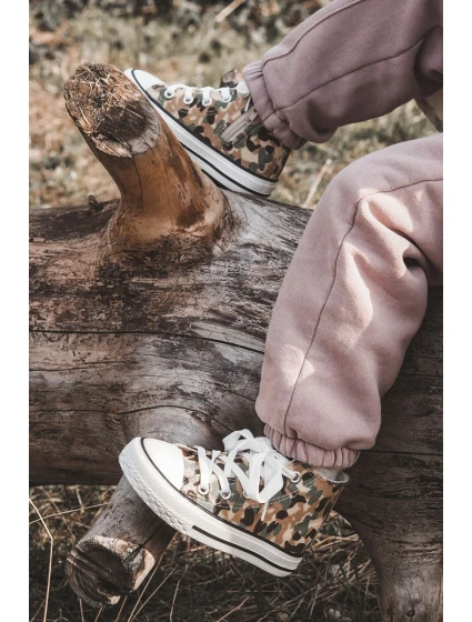 Dětské vysoké tenisky s zipem Béžová a zelená Filemon Dětské vysoké tenisky s zipem Béžová a zelená Filemon