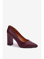 Lodičky na podpatku z eko kůže model 22091805 bordó - SERGIO LEONE