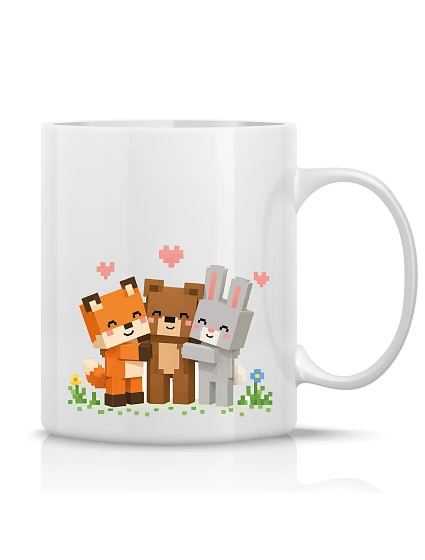 PIXELOVÁ ZVÍŘÁTKA - klasický bílý keramický hrníček 300 ml