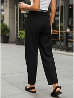 Dámské kalhoty s vysokým pasem a záševky černé FashionStreet UY2901