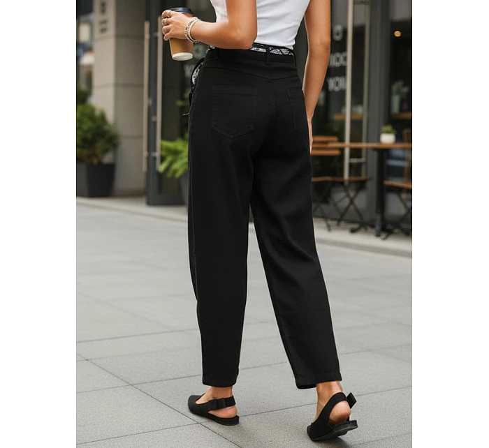 Dámské kalhoty s vysokým pasem a záševky černé FashionStreet UY2901