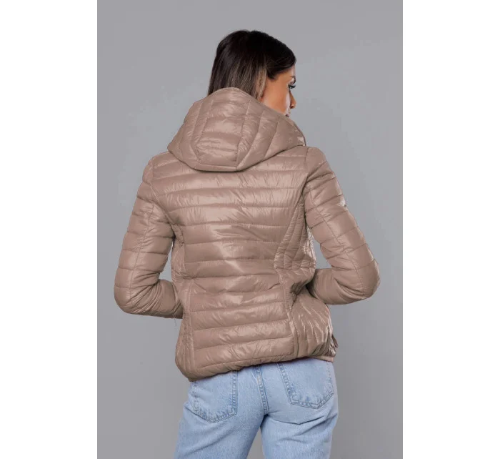 Béžová dámská prošívaná bunda s kapucí (B0123-46)