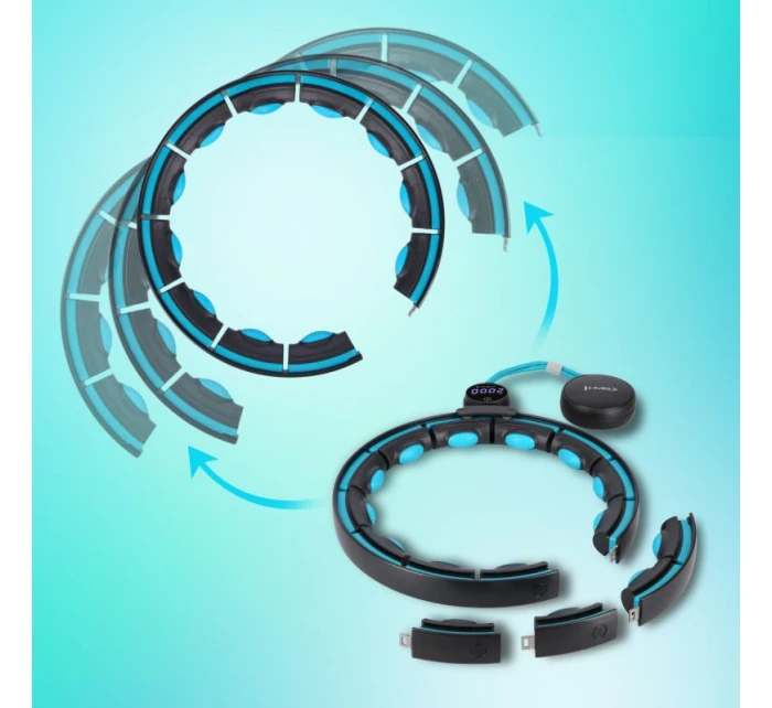 MAGNETICKÝ HULA HOP SET ČERNÝ/TYRKYSOVÝ HHM17 S POČÍTADLEM HMS + ZEŠTÍHLUJÍCÍ PÁS BR163 ČERVENÝ