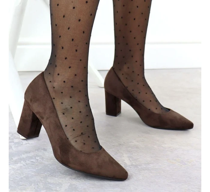 Dámské čokoládové semišové lodičky na jehlovém podpatku Sergio Leone PB414