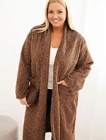Dámský kabát Plus Size z viskózy bez zapínání s kapsami hnědý