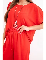 Dámský viskózový komplet halenka s krátkým rukávem a kalhoty se širokými nohavicemi červený
