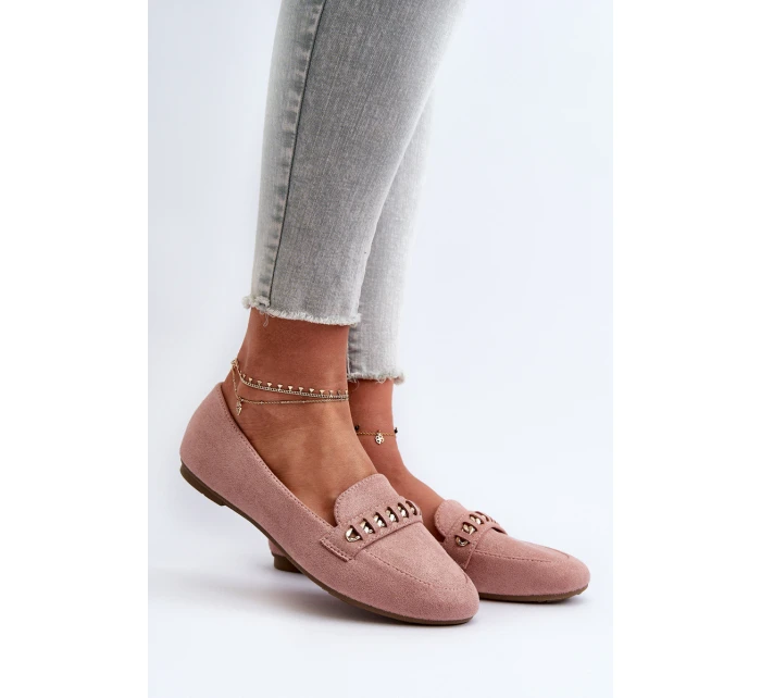 Lesklé dámské mokasíny s řetízkem růžové model 21656855 - Boto