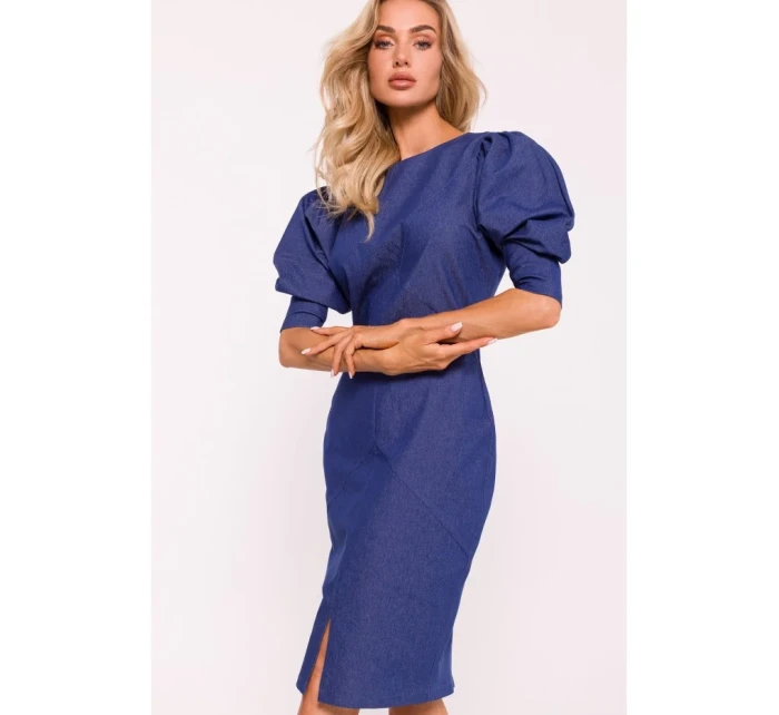 M803 Šaty s puff rukávy - modré
