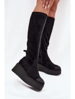Dámské kozačky nad kolena na platformě a klínku Vinceza – černé Dámské kozačky nad kolena na platformě a klínku Vinceza – černé