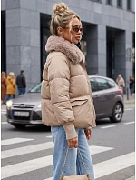 Dámská zimní prošívaná bunda s kožešinou, béžová, FashionStreet TY5816 Dámská zimní prošívaná bunda s kožešinou, béžová, FashionStreet TY5816