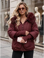 Dámská zimní prošívaná bunda s kožešinovým lemem, vínová, FashionStreet TY5992 Dámská zimní prošívaná bunda s kožešinovým lemem, vínová, FashionStreet TY5992