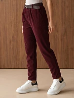 Dámské manšestrové kalhoty s páskem, vínové, FashionStreet UY3147