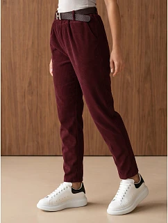 Dámské manšestrové kalhoty s páskem, vínové, FashionStreet UY3147