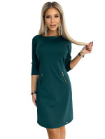 MARY - Dámské šaty v lahvově zelené barvě se zlatými zipy 420-5