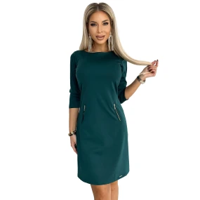 420-5 MARY Šaty se zlatými zámky - BOTTLE GREEN