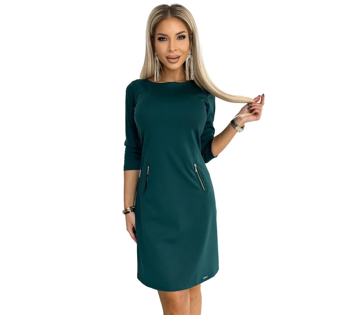 420-5 MARY Šaty se zlatými zámky - BOTTLE GREEN