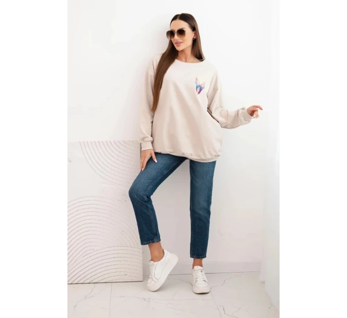 Dámská oversized mikina z bavlny s barevnými model 21421752 na zádech béžová - K-Fashion
