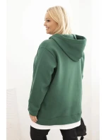 Dámská mikina s kapucí a model 21480757 výstřihem Plus Size zateplená tmavě zelená - K-Fashion
