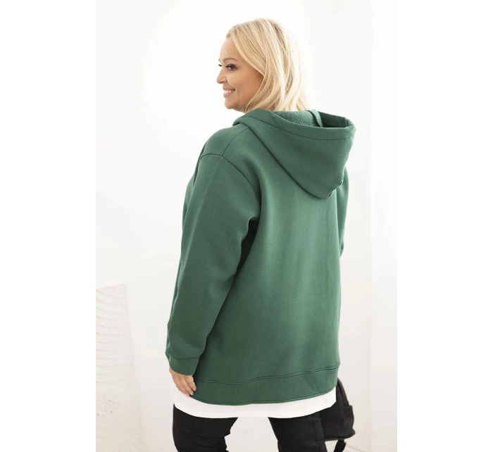 Dámská mikina s kapucí a model 21480757 výstřihem Plus Size zateplená tmavě zelená - K-Fashion