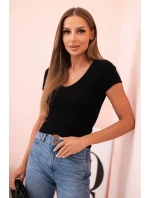 Dámská pruhovaná blůza s model 21772772 výstřihem a krátkým rukávem černá - K-Fashion Dámská pruhovaná blůza s model 21772772 výstřihem a krátkým rukávem černá - K-Fashion