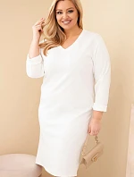Dámská suknička Plus Size máslová s V výstřihem a rukávem bílá