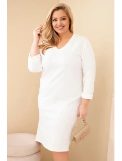 Dámská suknička Plus Size máslová s V výstřihem a rukávem bílá
