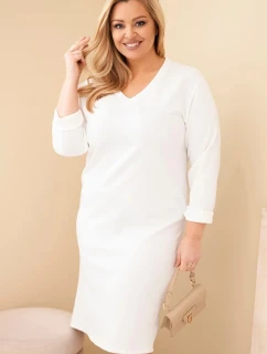 Dámská suknička Plus Size máslová s V výstřihem a rukávem bílá