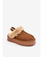 Kožené Semišové Pantofle Dámské Na Platformě S Kožíškem Camel model 21638811 - Boto