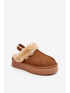 Kožené Semišové Pantofle Dámské Na Platformě S Kožíškem Camel model 21638811 - Boto