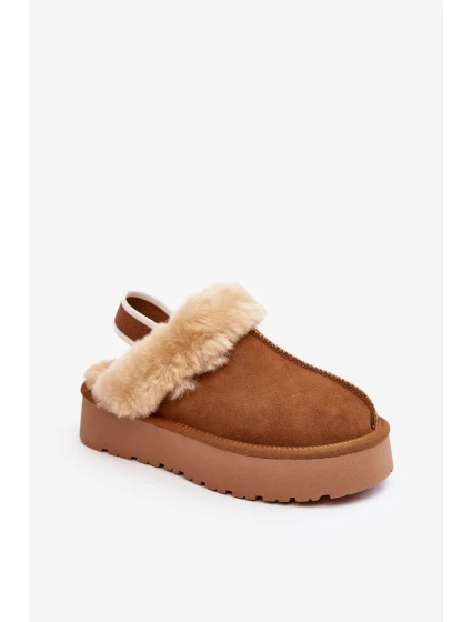 Kožené Semišové Pantofle Dámské Na Platformě S Kožíškem Camel model 21638811 - Boto