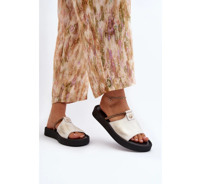 Kožené dámské žabky model 21646214 stříbrné - Zazoo Kožené dámské žabky model 21646214 stříbrné - Zazoo